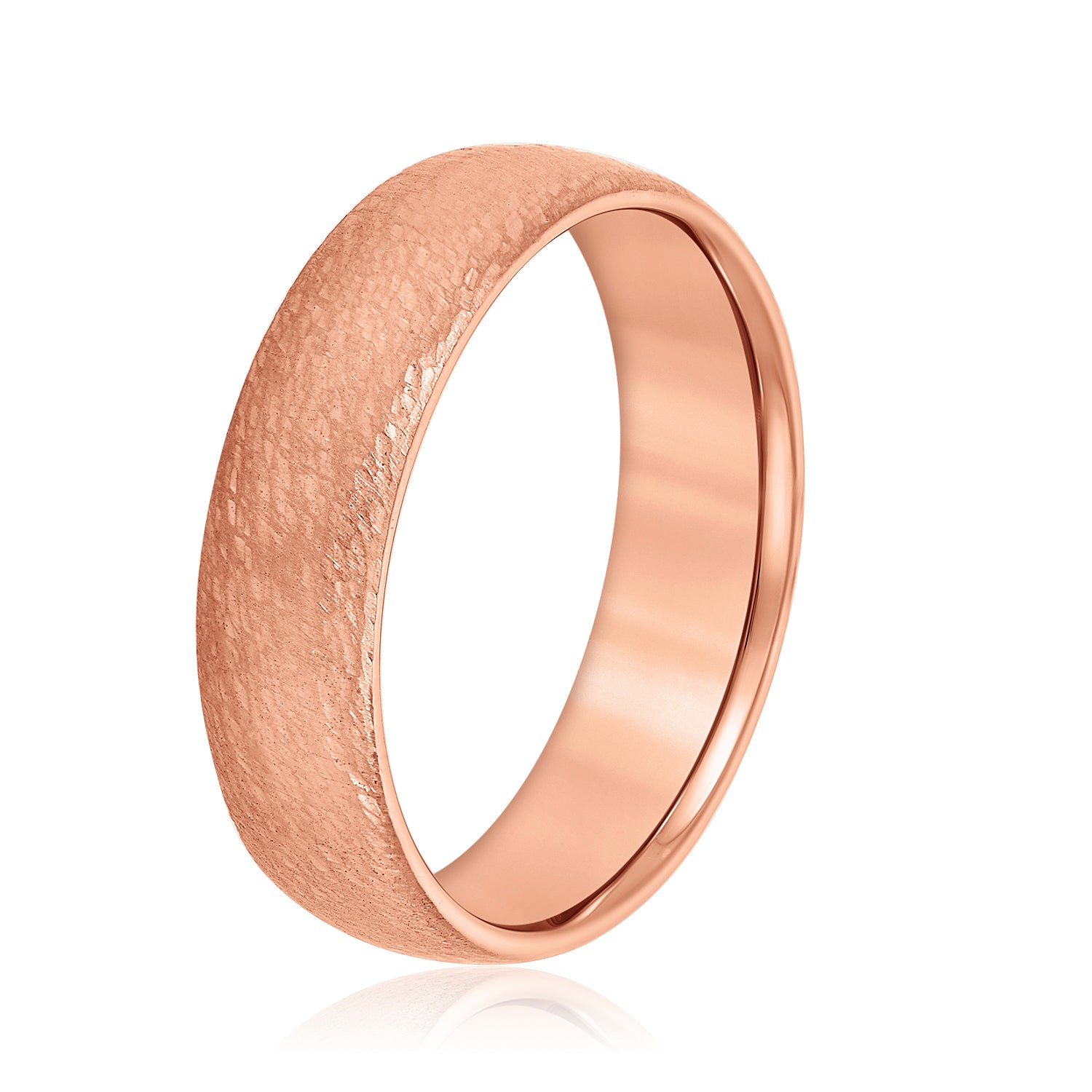 Men's Low Dome Comfort Fit Hammered Wedding Ring-VIRABYANI